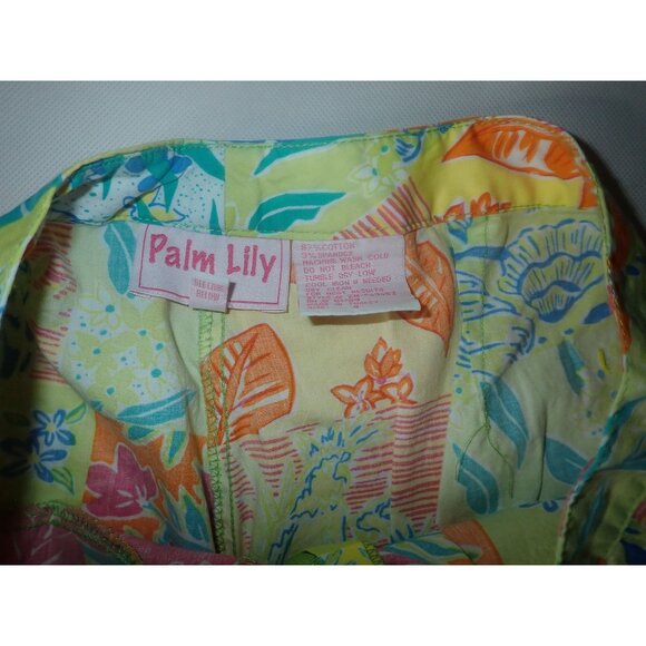 Palm Lily Cropped‎ Pants Beach Tropical Women 8 Cotton Floral Vacation Preppy - Picture 4 of 6